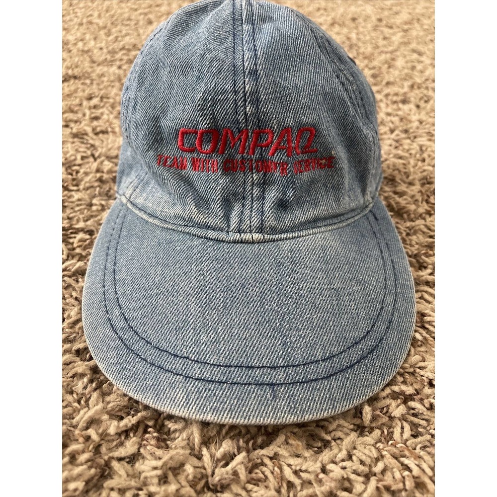 Vintage Compaq Blue Jean Denim Hat VTG